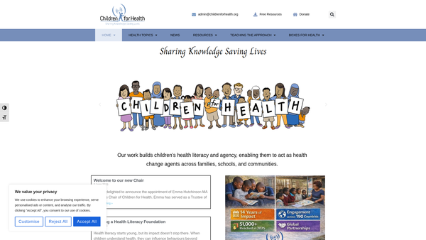 Screenshot of the Children For Health Limited website