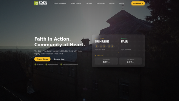 Screenshot of the The Eden Foundation Huddersfield website