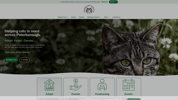 Screenshot of the Peterborough Cat Rescue website
