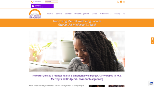 Screenshot of the New Horizons Mental Health website