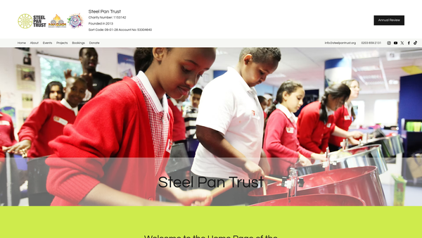 Screenshot of the Steel Pan Trust website