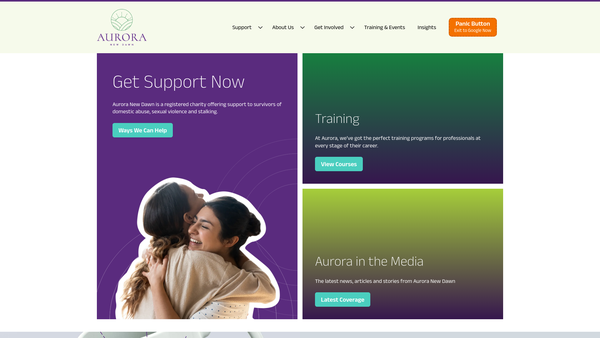 Screenshot of the Aurora New Dawn website