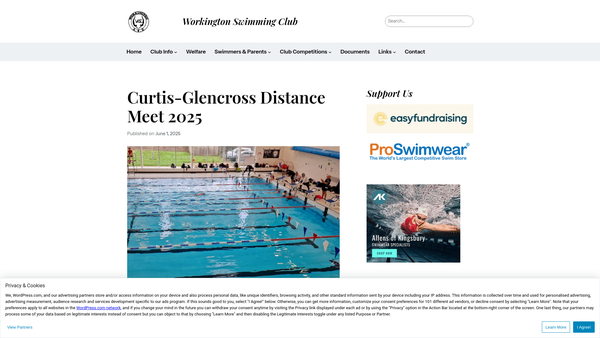 Screenshot of the Friends Of Workington Amateur Swimming Club website