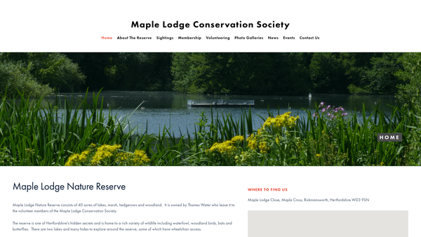 Screenshot of the Maple Lodge Conservation Society website