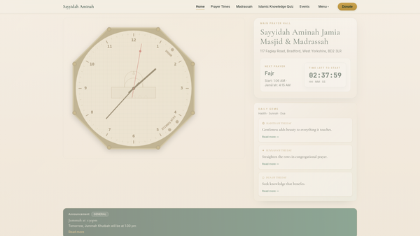 Screenshot of the Aminah Trust website