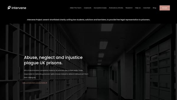 Screenshot of the Intervene Project website
