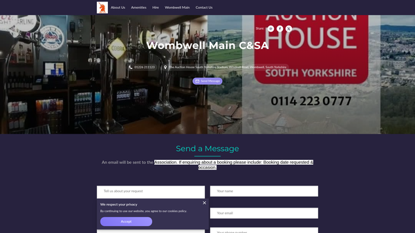 Screenshot of the Wombwell Main Community And Sporting Association C.I.O website