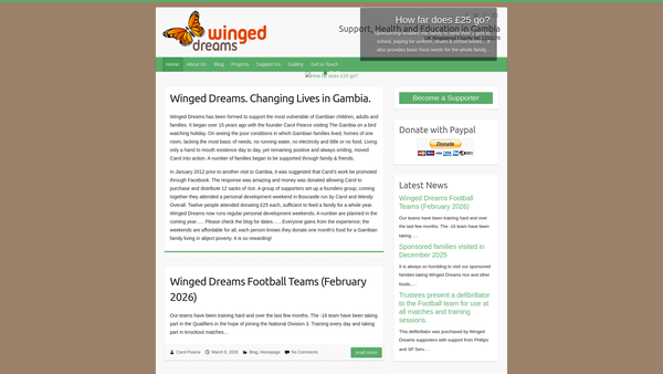 Screenshot of the Winged Dreams website