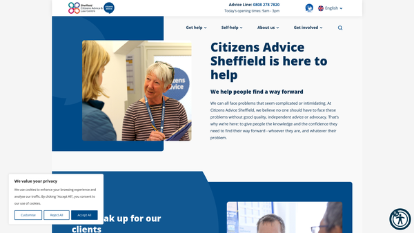 Screenshot of the Sheffield Citizens Advice And Law Centre website