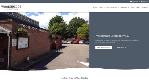 Screenshot of the Woodbridge Community Hall Management Committee website