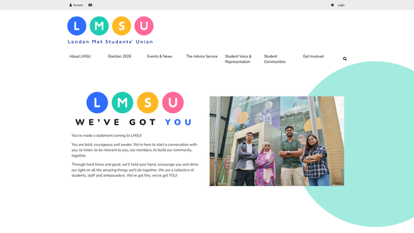 Screenshot of the London Metropolitan University Students' Union website