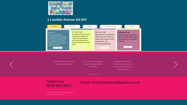 Screenshot of the Chingford Mount Baptist Church Pre-School website