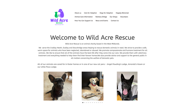 Screenshot of the Wild Acre Rescue website
