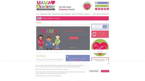 Screenshot of the Mums And Midwives Awareness Academy website