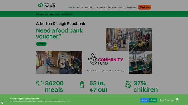 Screenshot of the Atherton & Leigh Foodbank website
