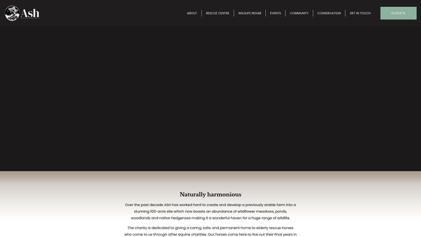 Screenshot of the Ash Rescue Centre website