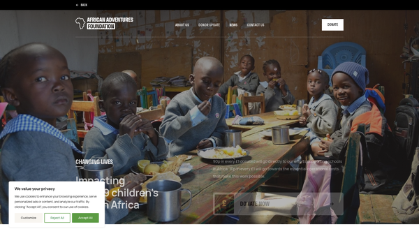 Screenshot of the African Adventures Foundation website