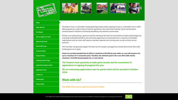 Screenshot of the The Brelms Trust CIO website