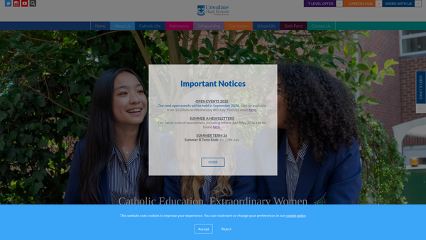 Screenshot of the Ursuline Parents Association website