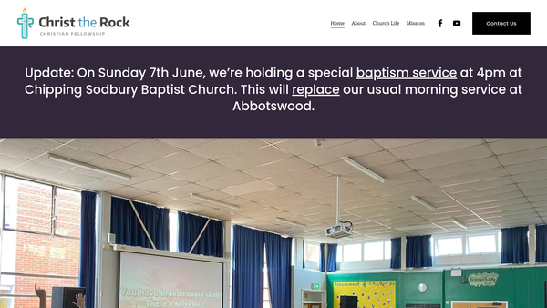 Screenshot of the Christ The Rock Christian Fellowship website