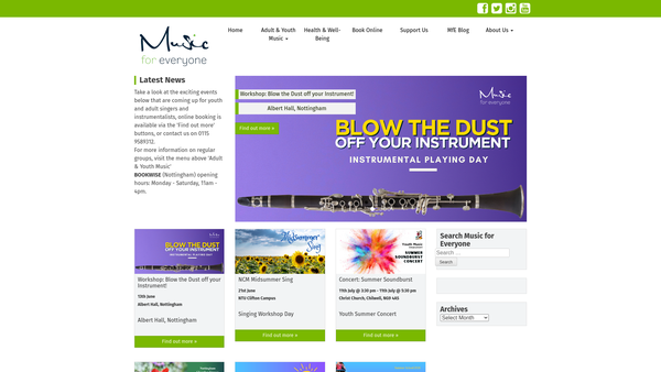 Screenshot of the Music For Everyone website