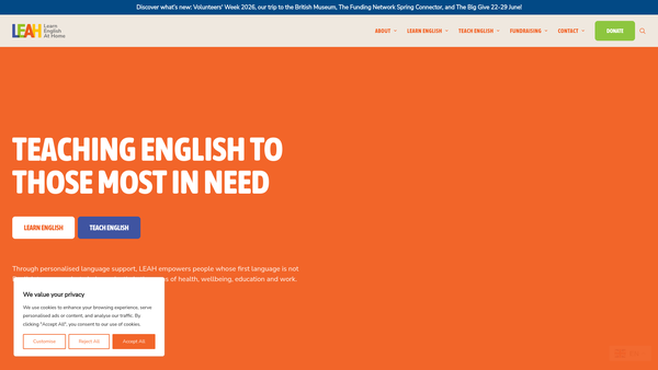 Screenshot of the Learn English At Home website