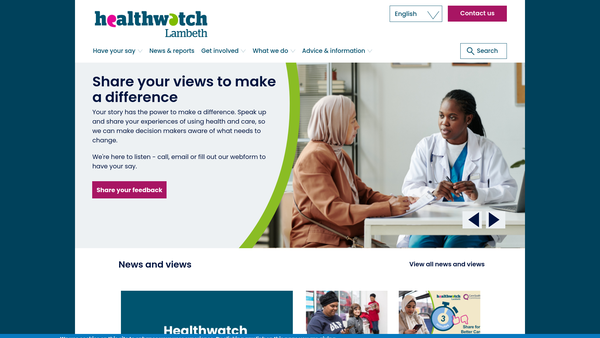 Screenshot of the Healthwatch Lambeth website