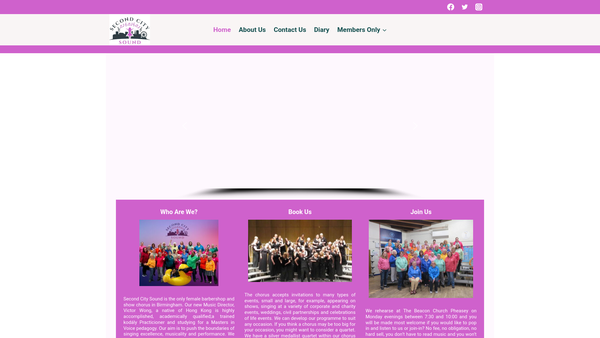 Screenshot of the Birmingham Ladies Barbershop Harmony Club website