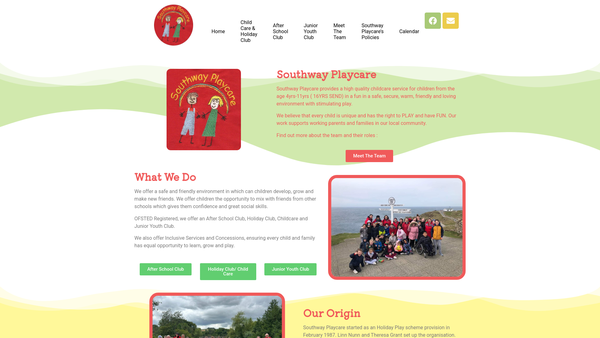 Screenshot of the Southway Playcare website