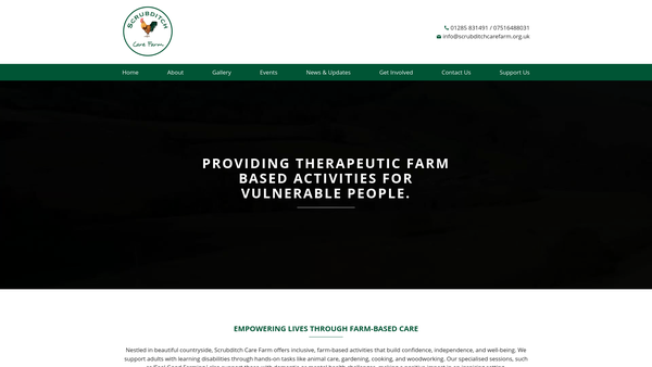 Screenshot of the Scrubditch Care Farm website