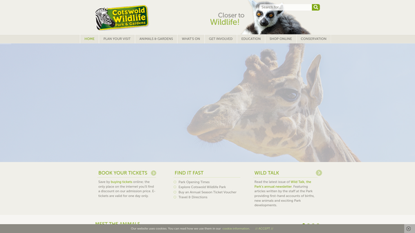 Screenshot of the The Cotswold Wildlife Park Conservation Trust website