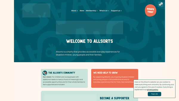 Screenshot of the Allsorts Gloucestershire website