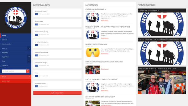 Screenshot of the Buxton Mountain Rescue Team website