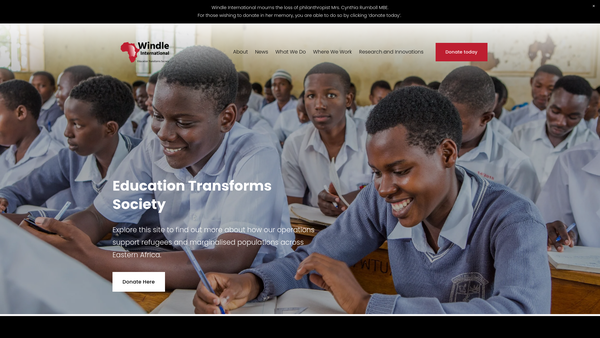 Screenshot of the Windle International website