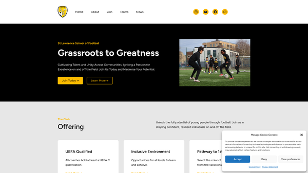Screenshot of the St Lawrence School Of Football website
