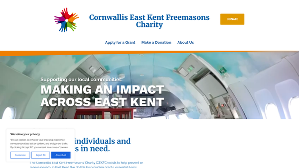 Screenshot of the Cornwallis East Kent Freemasons' Charity website
