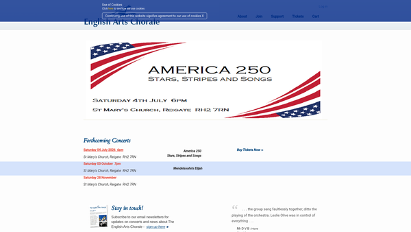 Screenshot of the The English Arts Chorale Association website