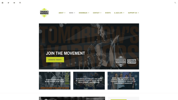 Screenshot of the Tomorrow's Warriors Trust website