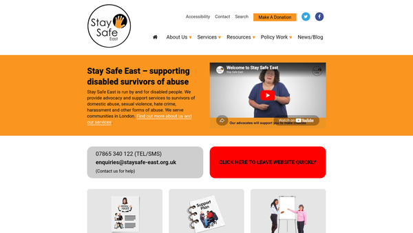 Screenshot of the Stay Safe East website