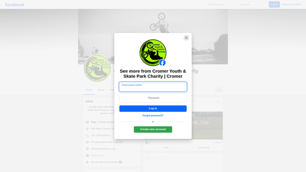 Screenshot of the Cromer Youth & Skate Park Charity website
