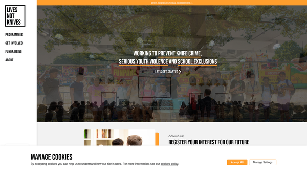 Screenshot of the Lives Not Knives website