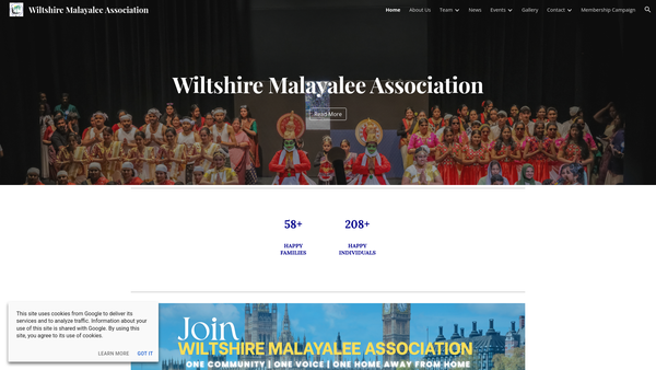 Screenshot of the Wiltshire Malayalee Association website