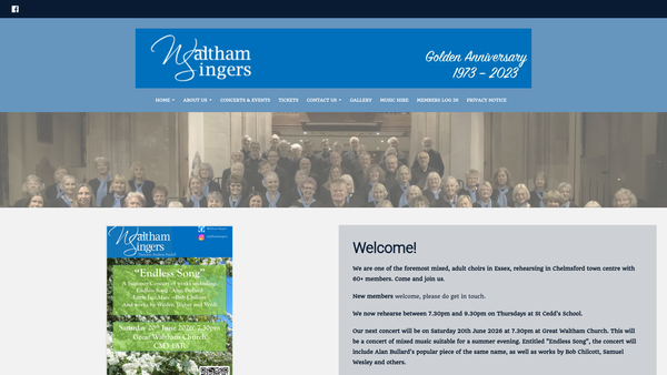 Screenshot of the Waltham Singers website
