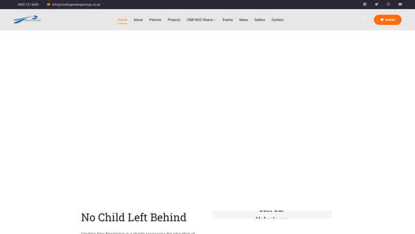 Screenshot of the Creating New Beginnings website