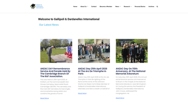Screenshot of the Gallipoli & Dardanelles International website