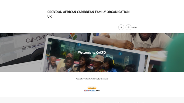 Screenshot of the Croydon African Caribbean Family Organisation UK website