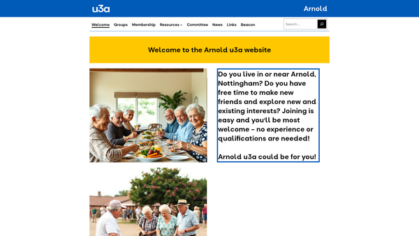 Screenshot of the Arnold University Of The Third Age website