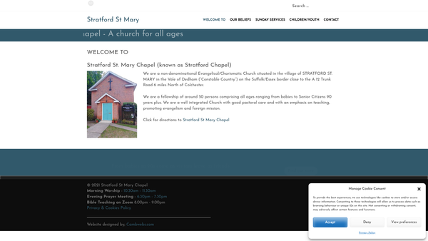 Screenshot of the Stratford St. Mary Chapel website