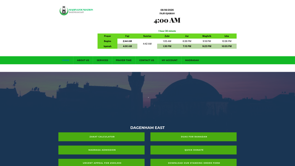 Screenshot of the Madina Foundation Dagenham East website