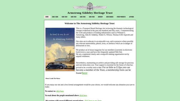 Screenshot of the Armstrong Siddeley Heritage Trust Ltd website